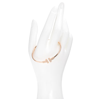 Tiffany 18K Rose Gold Diamond T Wire Bracelet 2 of 5