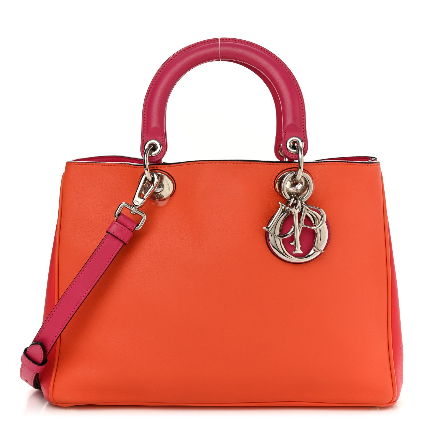 Christian Dior Smooth Calfskin Medium Tri-Color Diorissimo Tote Orange Fuchsia Red 3 of 12