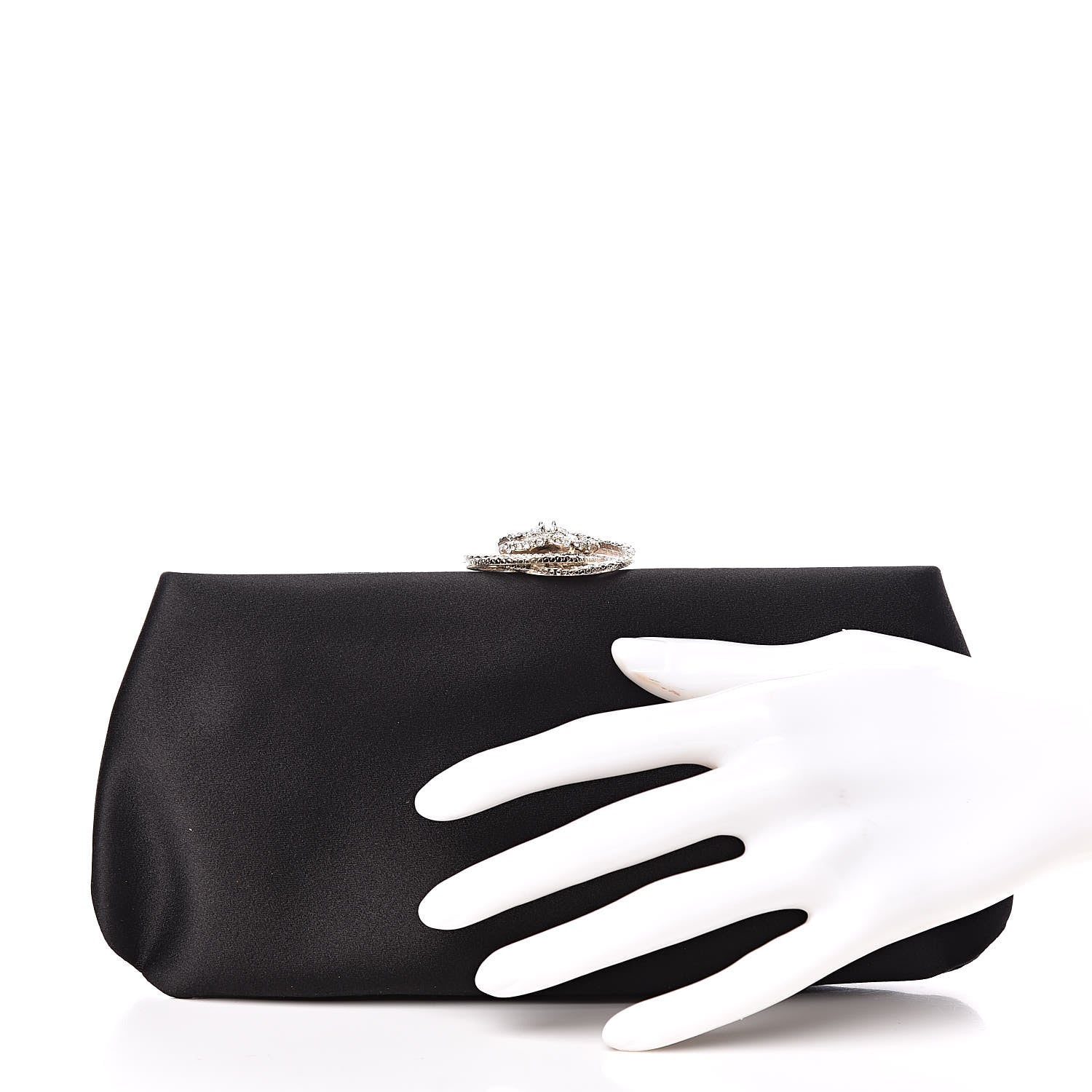 Chanel Satin Crystal Camellia Evening Frame Clutch Black 2 of 10