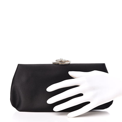Chanel Satin Crystal Camellia Evening Frame Clutch Black 2 of 10