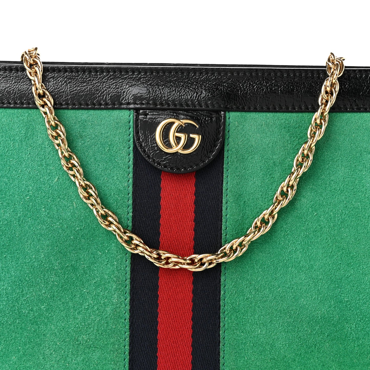 Suede Patent Web Medium Ophidia Chain Shoulder Bag New Shamarock Black