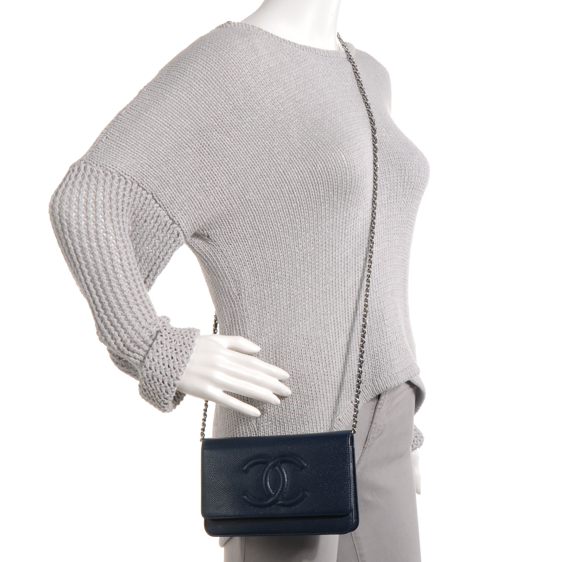 Chanel Caviar Timeless CC Wallet on Chain WOC Navy Blue 2 of 8