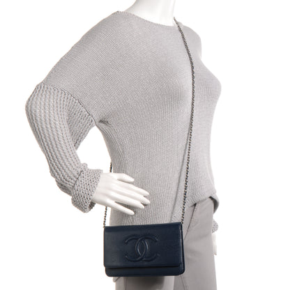 Chanel Caviar Timeless CC Wallet on Chain WOC Navy Blue 2 of 8