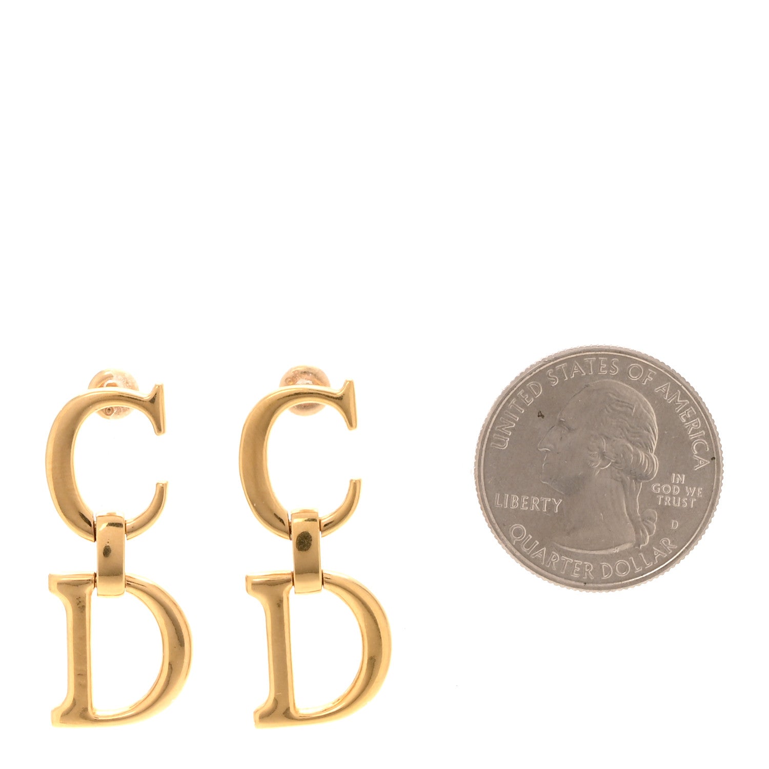 Christian Dior Metal CD Drop Earrings Gold 2 of 5