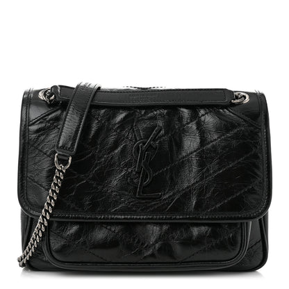 Saint Laurent Crinkled Calfskin Matelasse Monogram Baby Niki Chain Satchel Black 1 of 10