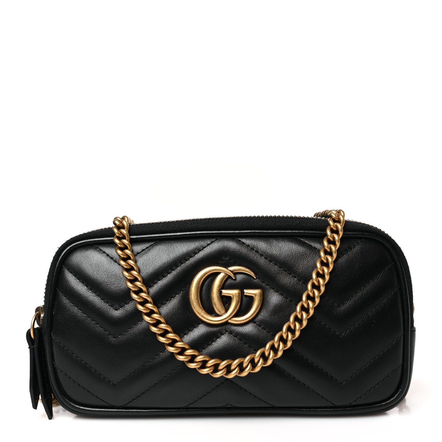 Calfskin Matelasse Mini GG Marmont Chain Crossbody Bag Black