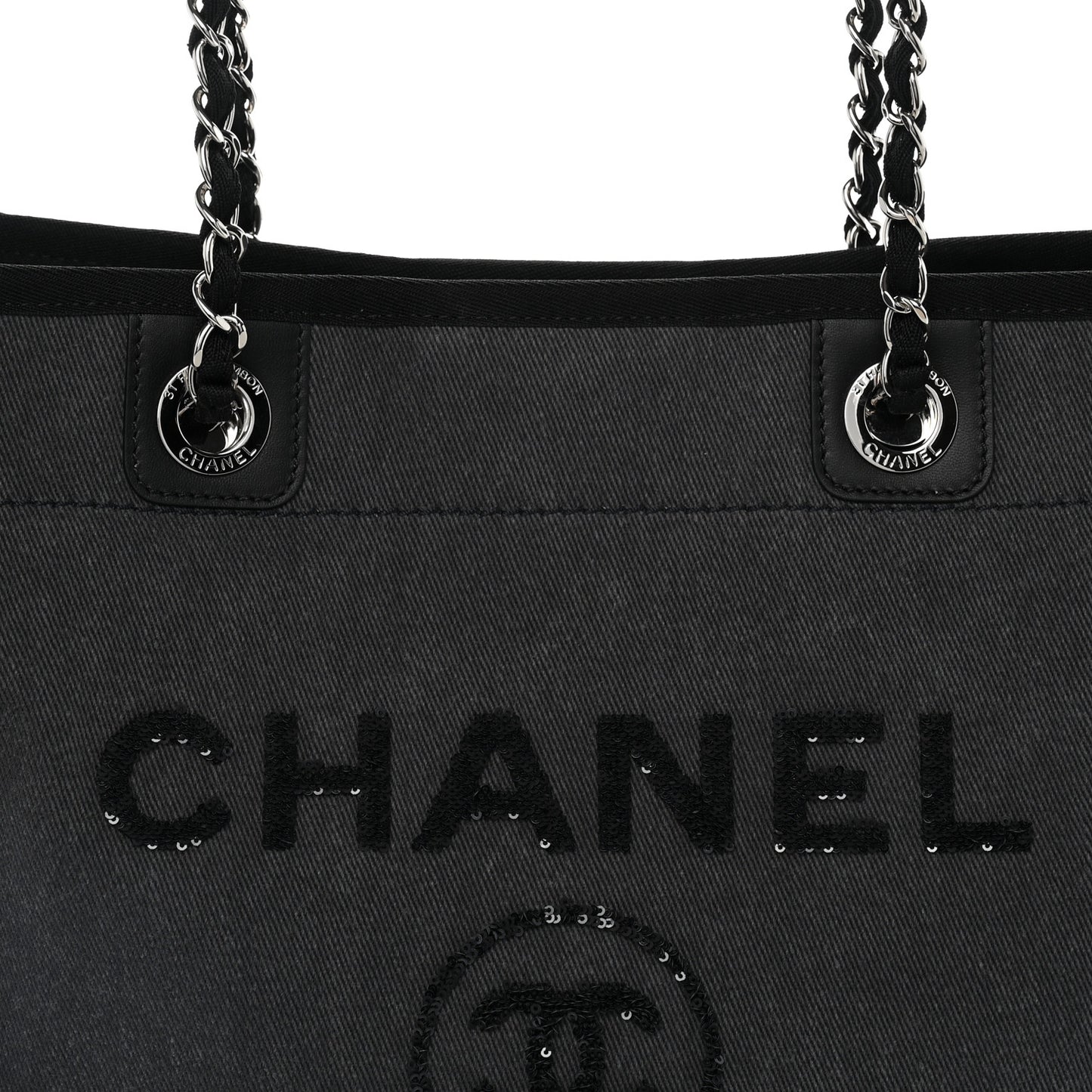 Canvas Sequin Small Deauville Tote Charcoal