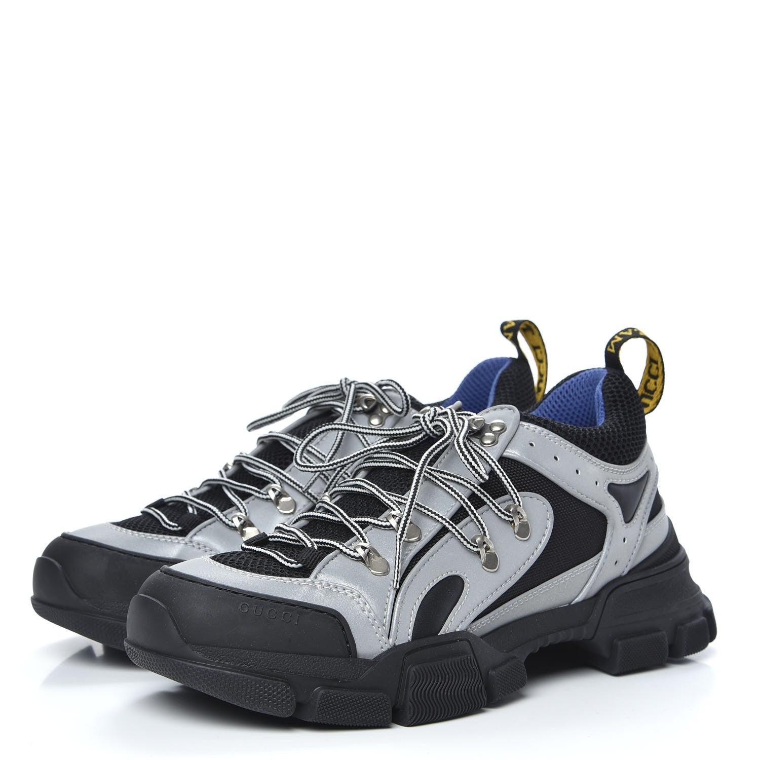 Gucci X SEGA Mesh Technical Canvas Calfskin Reflective Mens Flashtrek Sneakers 8 Silver Black 3 of 8