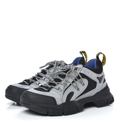 Gucci X SEGA Mesh Technical Canvas Calfskin Reflective Mens Flashtrek Sneakers 8 Silver Black 3 of 8