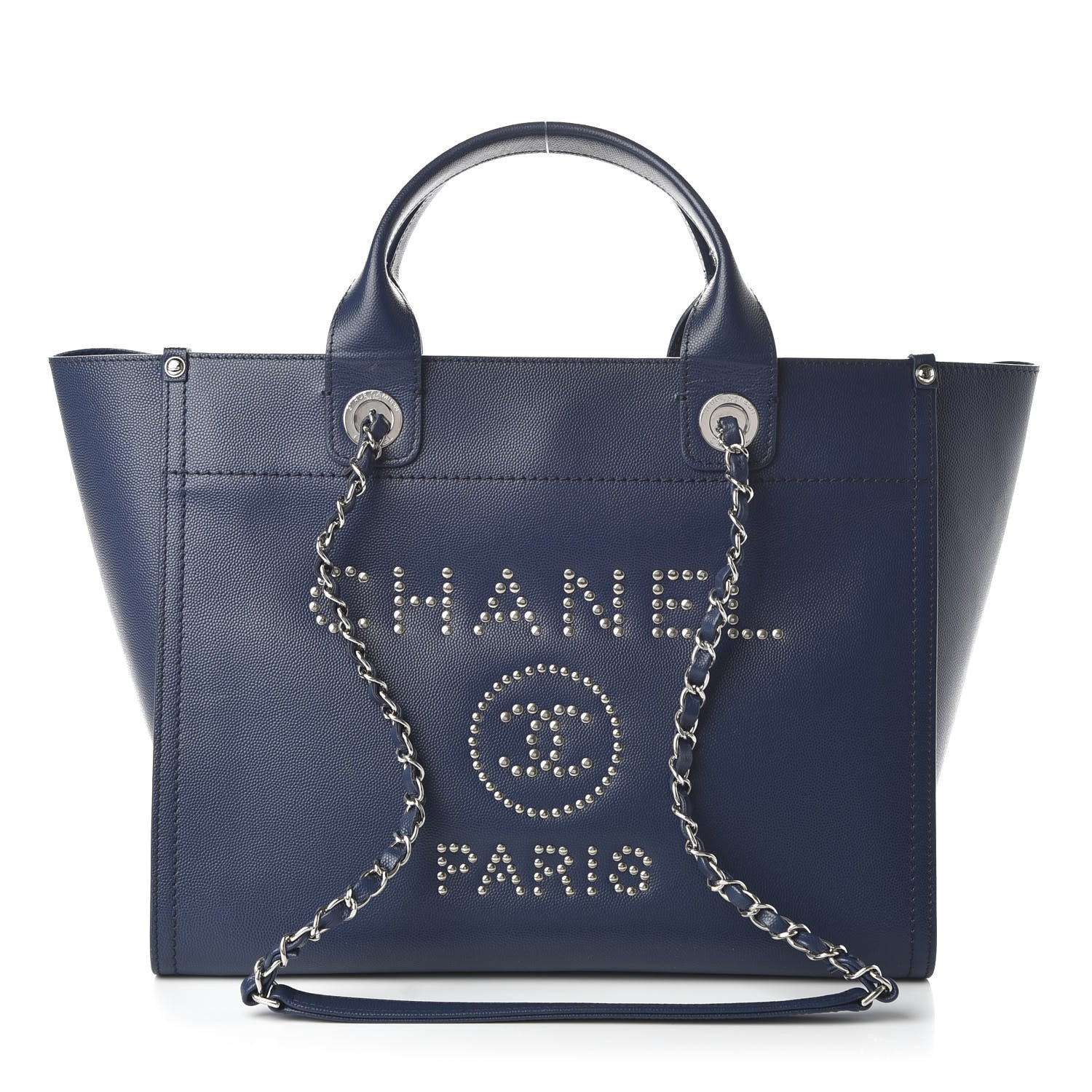 Chanel Caviar Small Studded Deauville Tote Navy 1 of 10