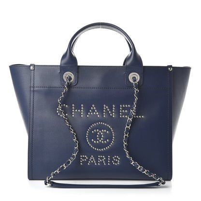 Chanel Caviar Small Studded Deauville Tote Navy 1 of 10