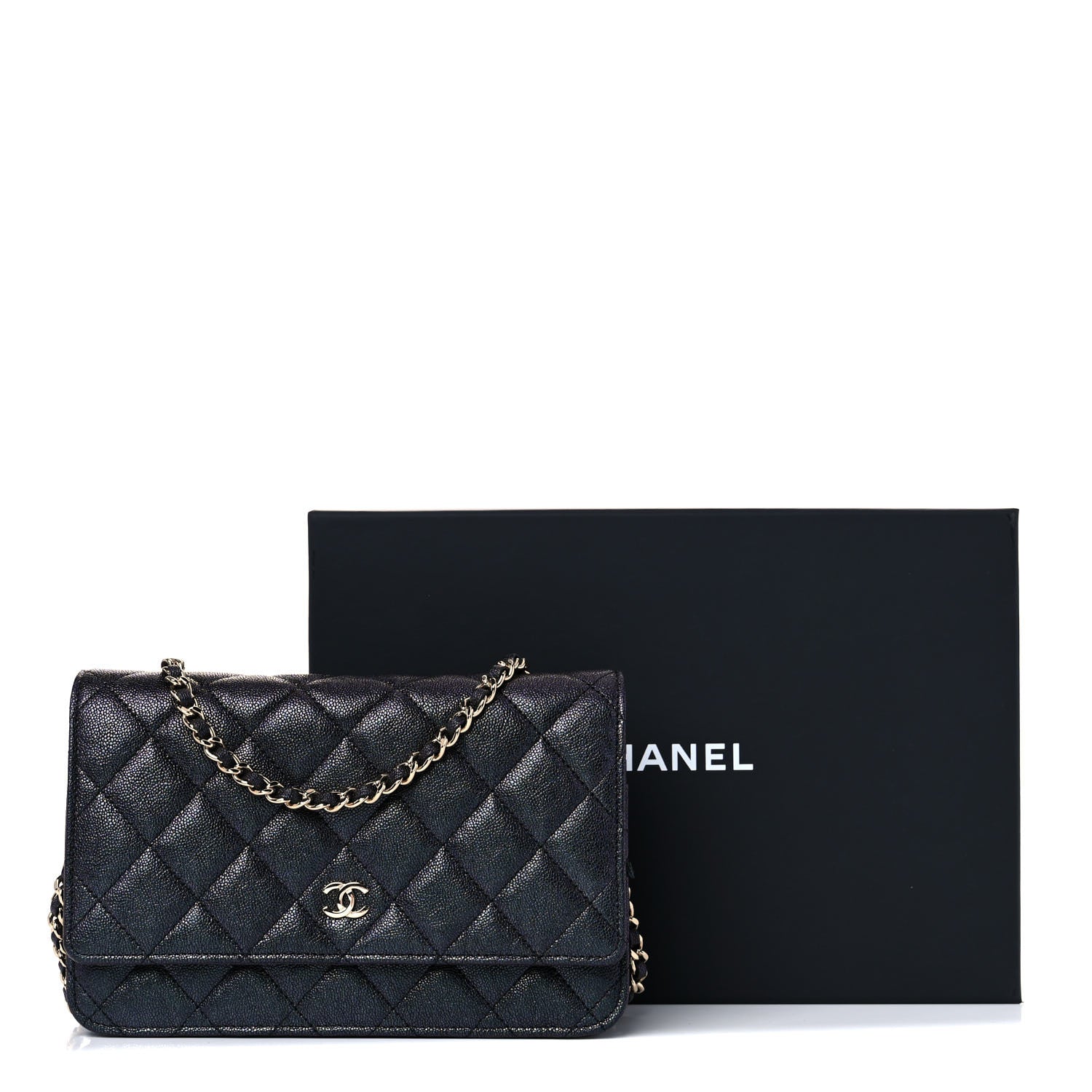 Chanel Iridescent Caviar Quilted Wallet On Chain WOC Black 11 of 11