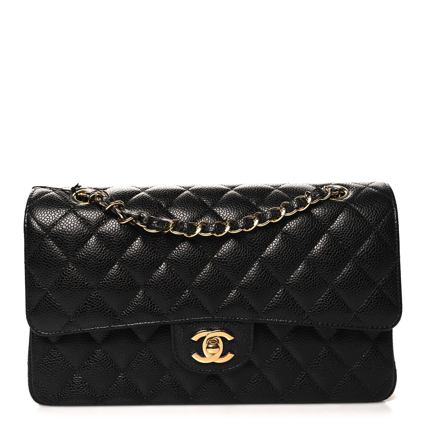 Caviar Quilted Medium Double Flap Black