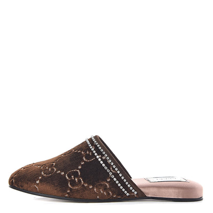 Gucci Velvet GG Monogram Crystal Womens Slippers 38 Brown Vintage Cocoa 1 of 9