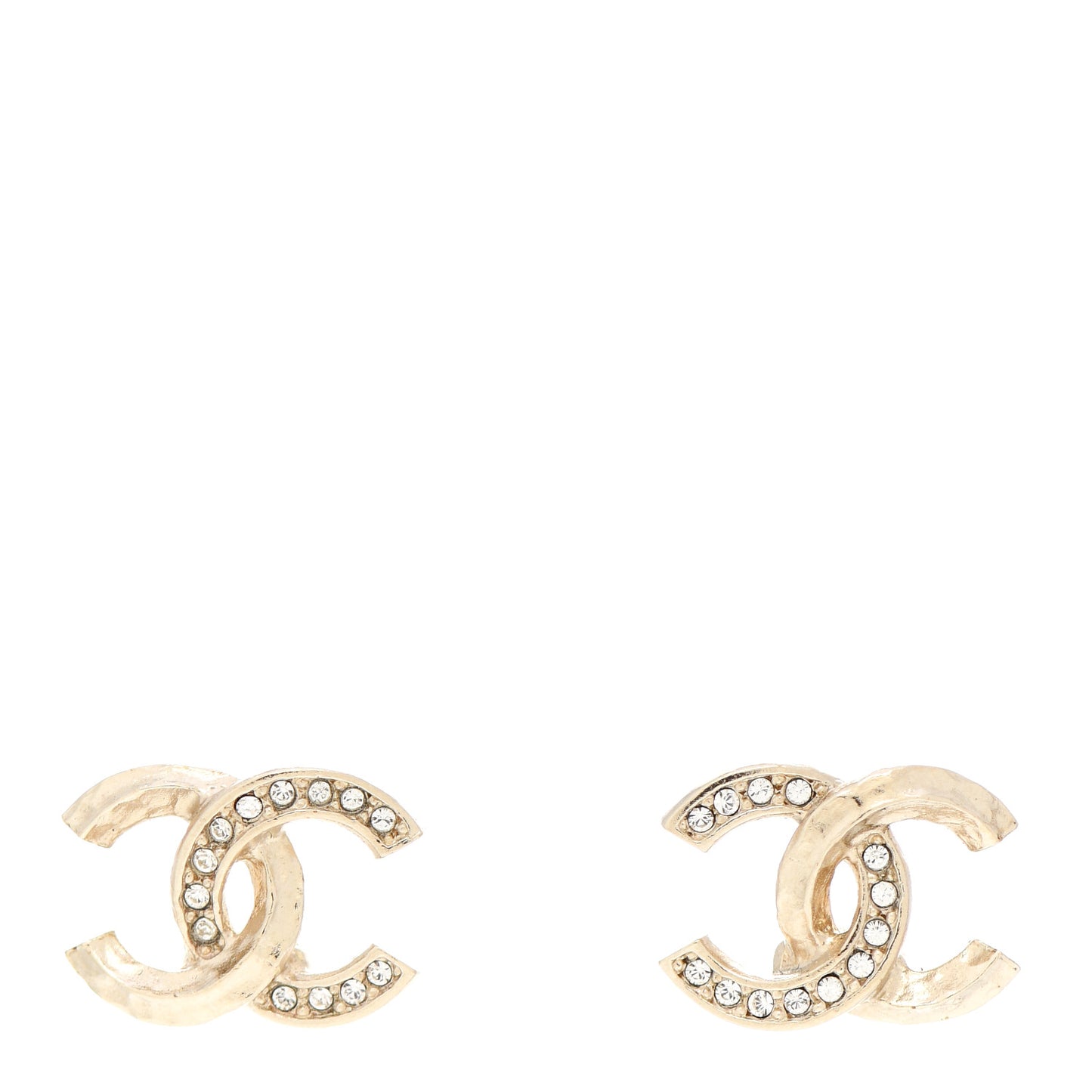 Textured Metal Crystal CC Earrings Gold