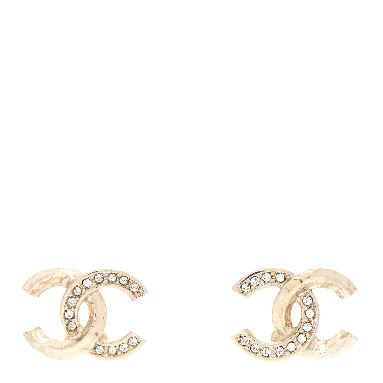 Chanel Textured Metal Crystal CC Earrings Gold 1 of 5