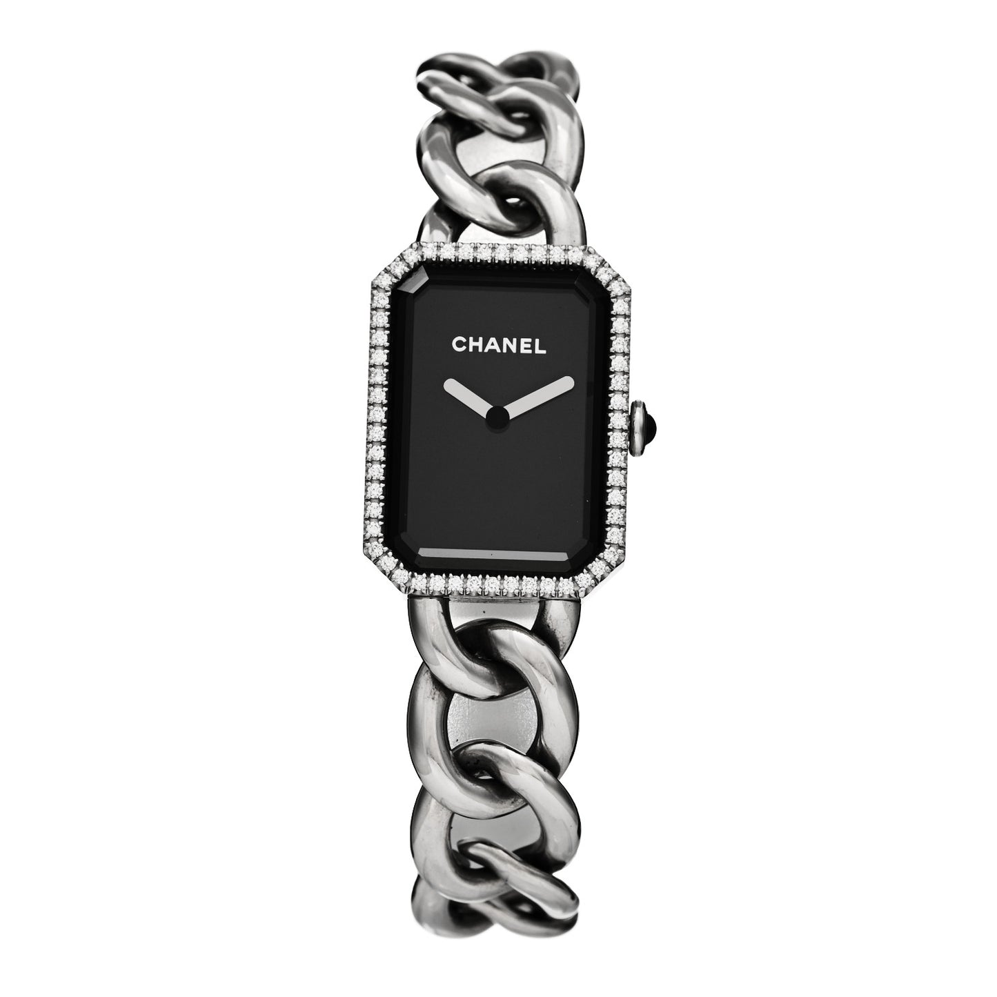 Stainless Steel Diamond Bezel 20mm Chain Premiere Quartz Watch Black