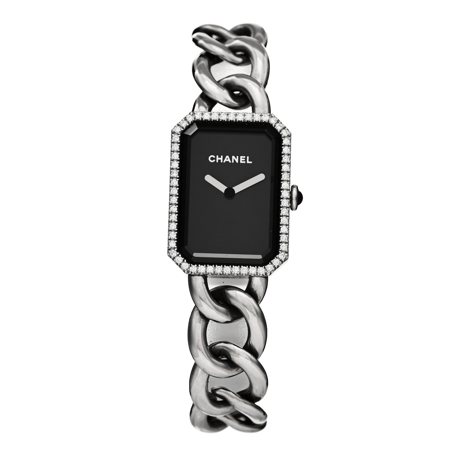 Chanel Stainless Steel Diamond Bezel 20mm Chain Premiere Quartz Watch Black 1 of 5