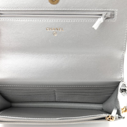Chanel Metallic Lambskin Quilted Chanel 19 Wallet On Chain WOC Silver 5 of 13