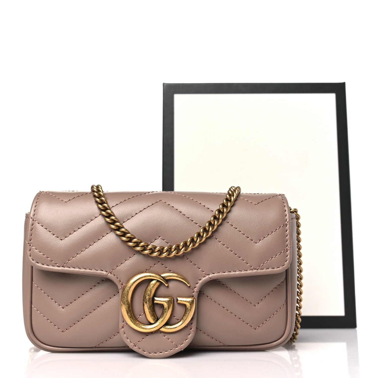 Gucci Calfskin Matelasse Super Mini GG Marmont Shoulder Bag Porcelain Rose 10 of 10