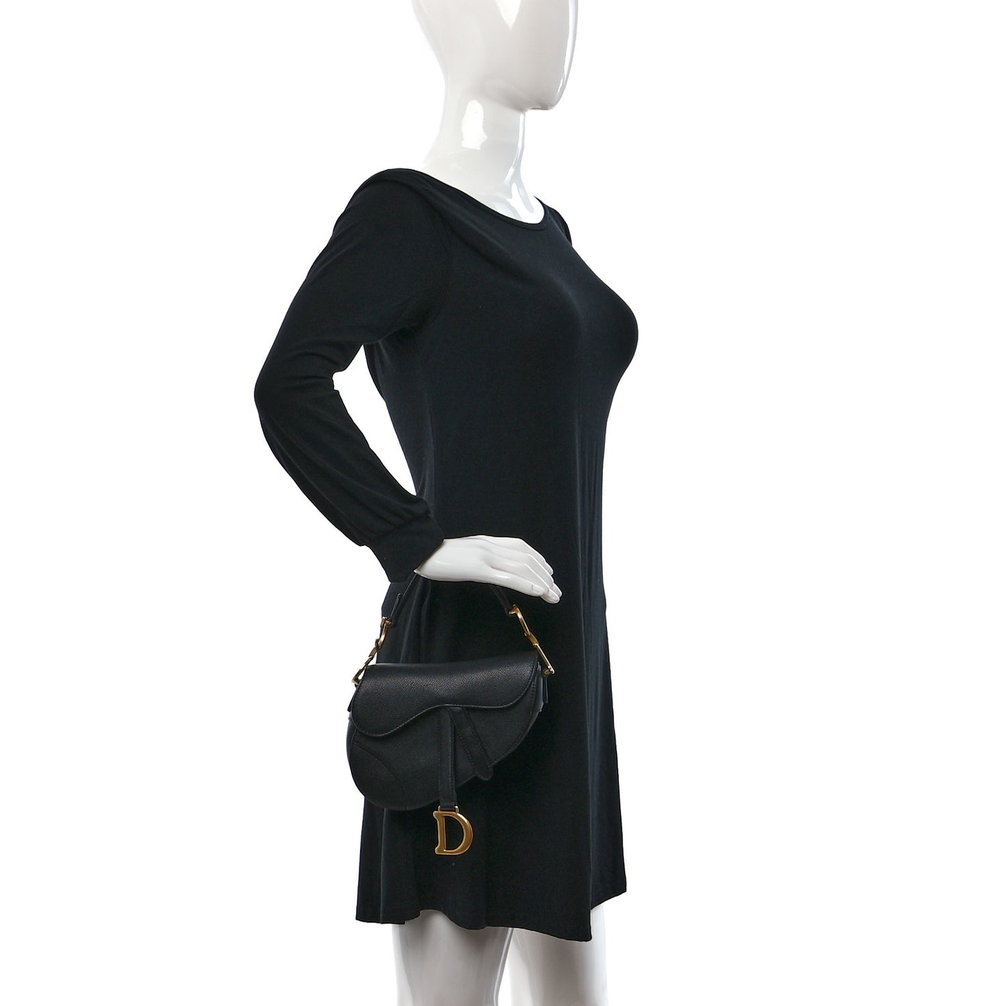 Grained Calfskin Mini Saddle Bag Black