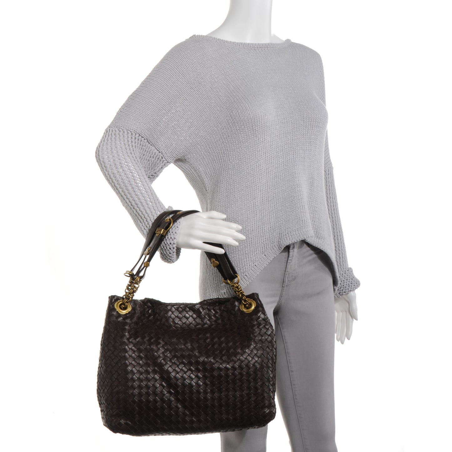 Nappa Intrecciato Shoulder Bag Ebano