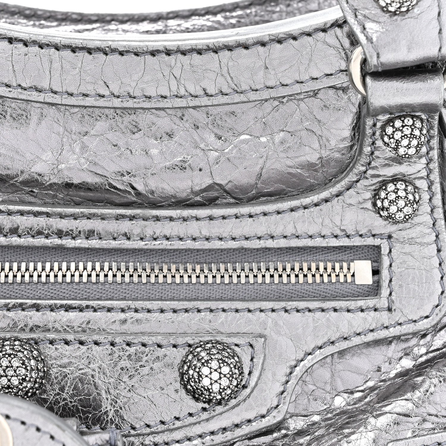 Balenciaga Agneau Arena Crystal Neo Cagole Handbag XS Silver 8 of 12