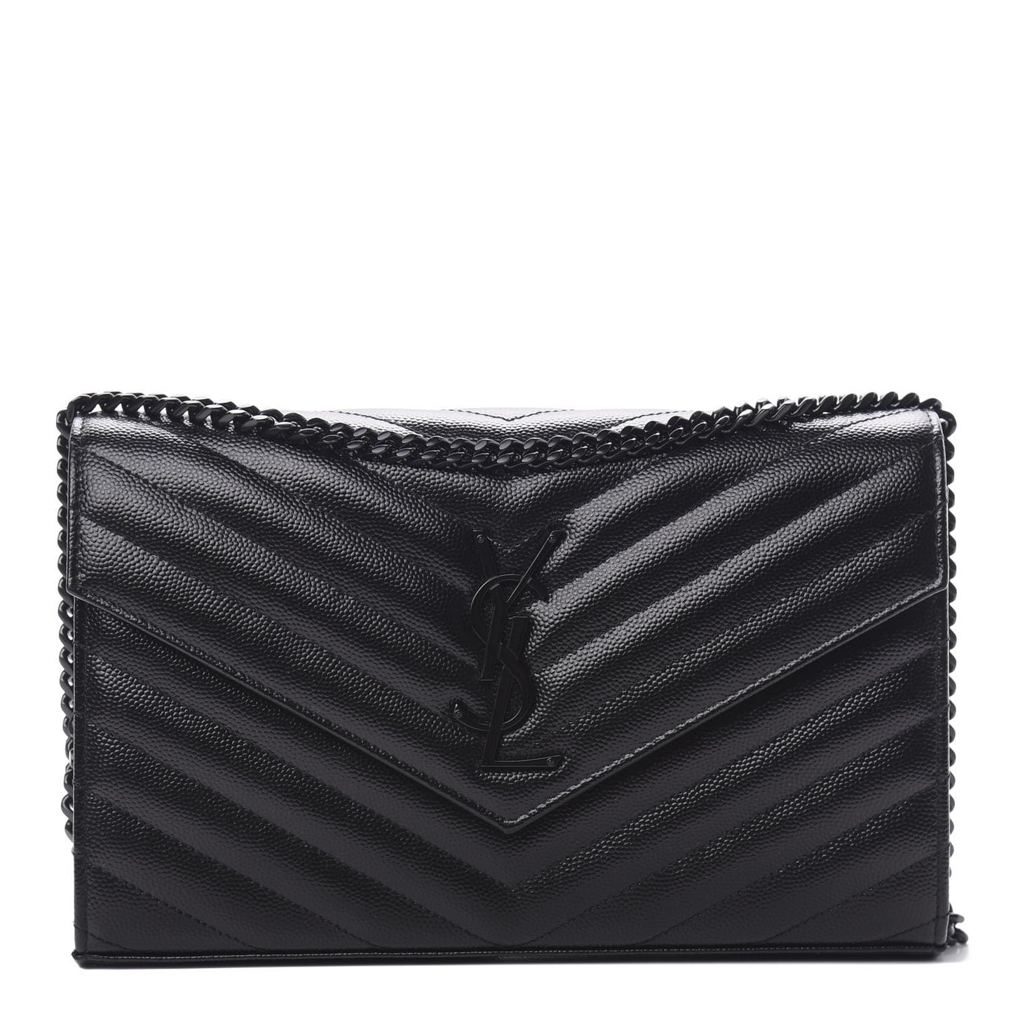 Grain De Poudre Matelasse Chevron Monogram Chain Wallet Black