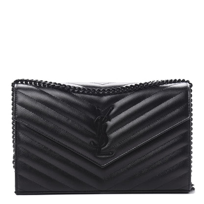 Saint Laurent Grain De Poudre Matelasse Chevron Monogram Chain Wallet Black 1 of 11