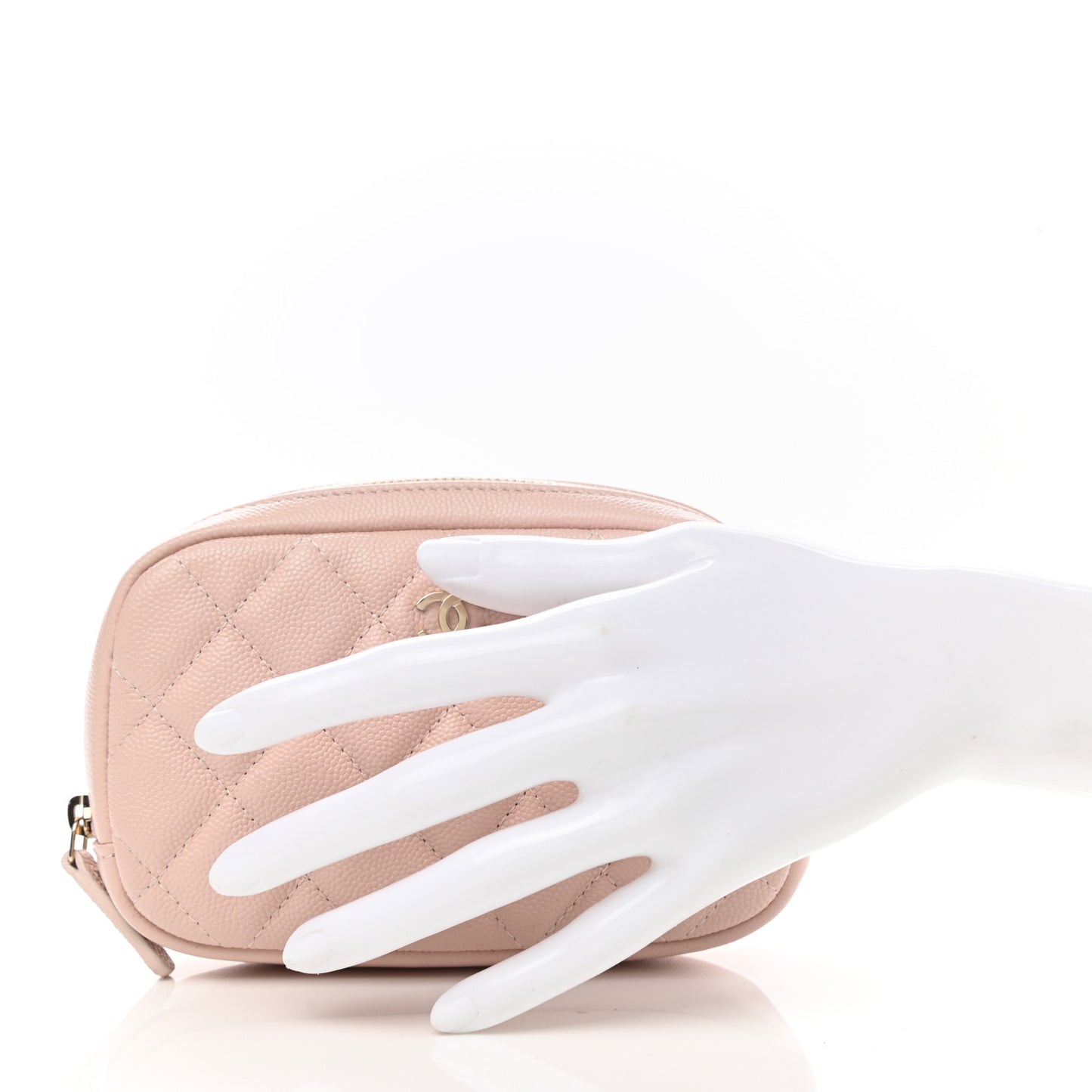 Caviar Quilted Small Curvy Pouch Cosmetic Case Light Pink