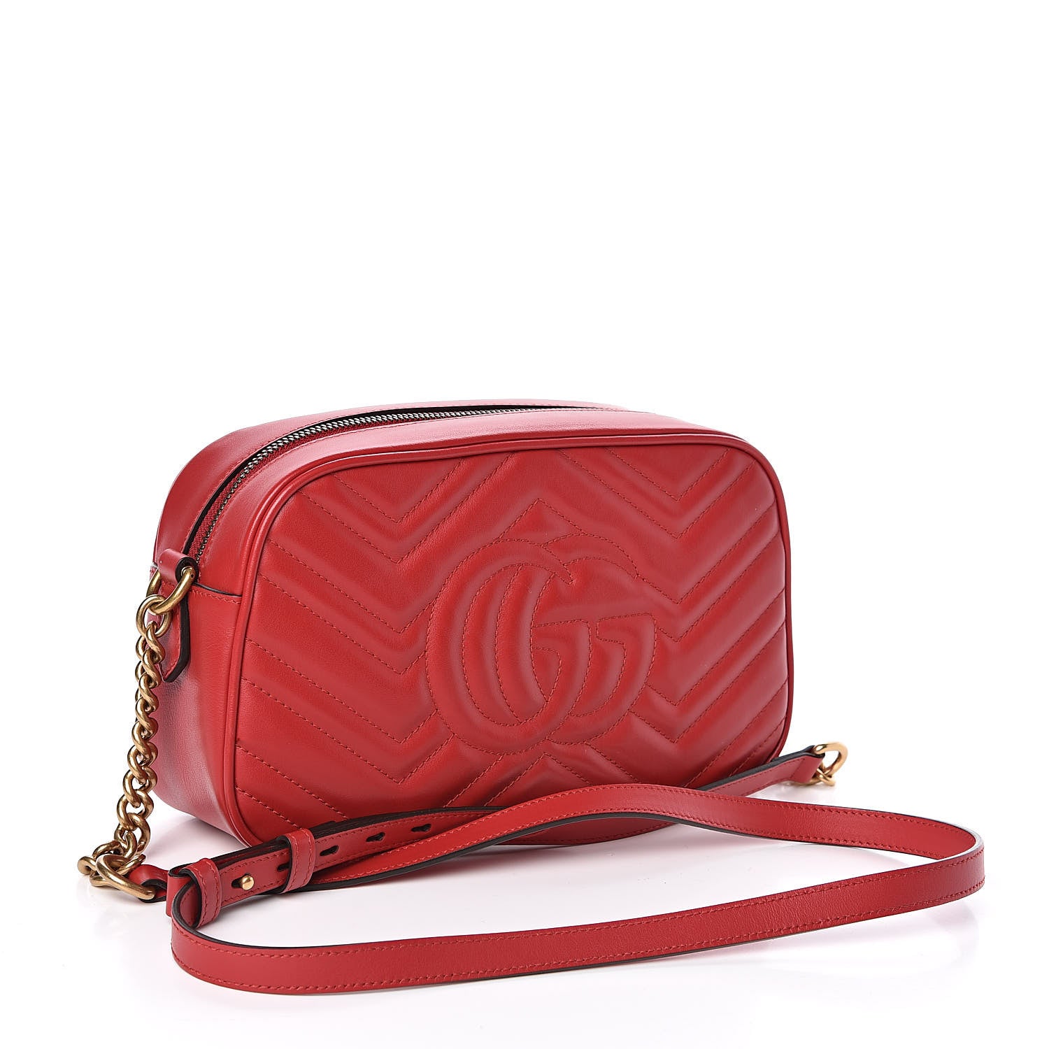 Gucci Calfskin Matelasse Small GG Marmont Chain Shoulder Bag Hibiscus Red 2 of 11