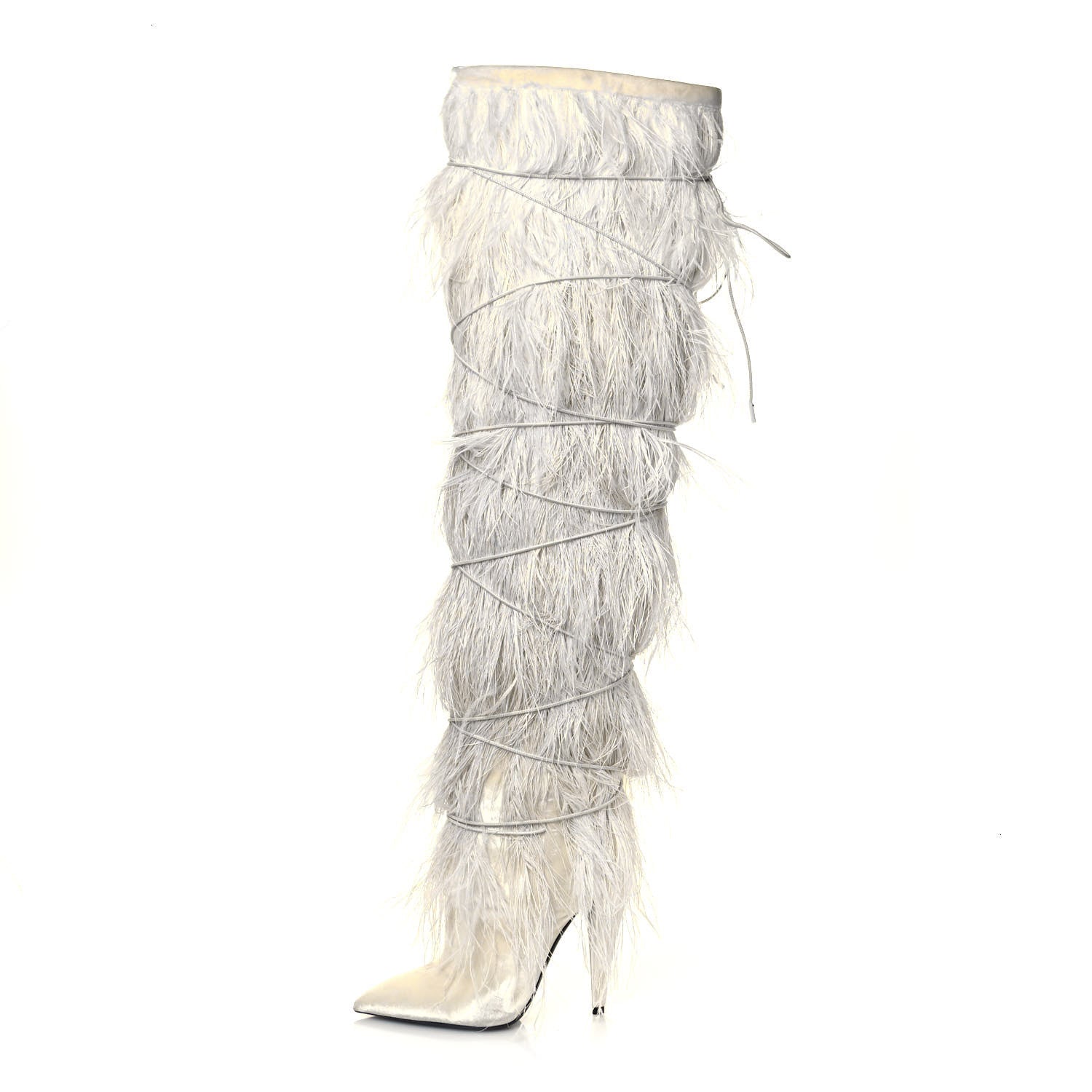 Saint Laurent Veluto Master Ostrich Yeti 110 Over The Knee Boots 38 Blanc Optique 1 of 8