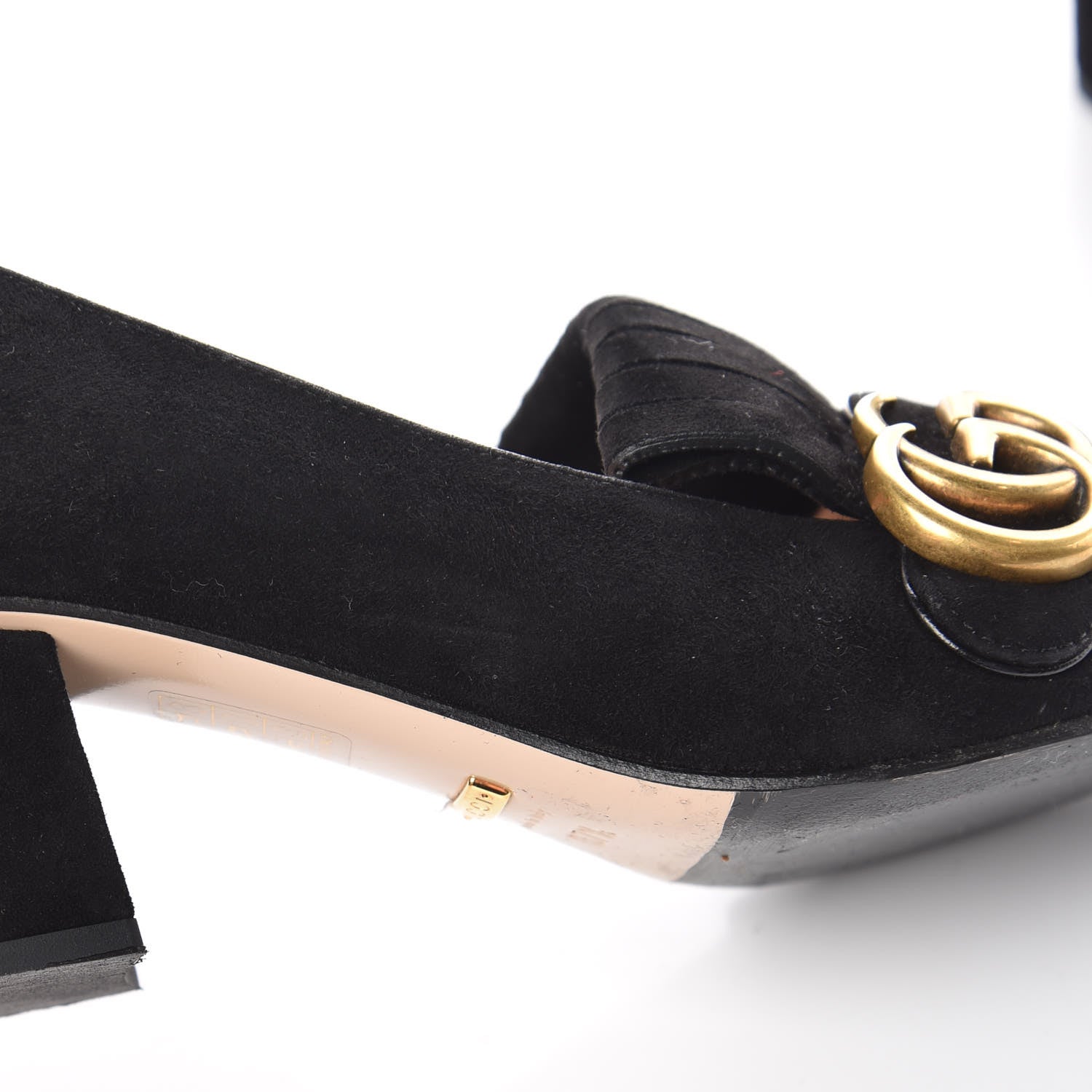 Gucci Kid Scamosciato GG Marmont Fringe 50mm Loafer Pumps 37.5 Black 14 of 14
