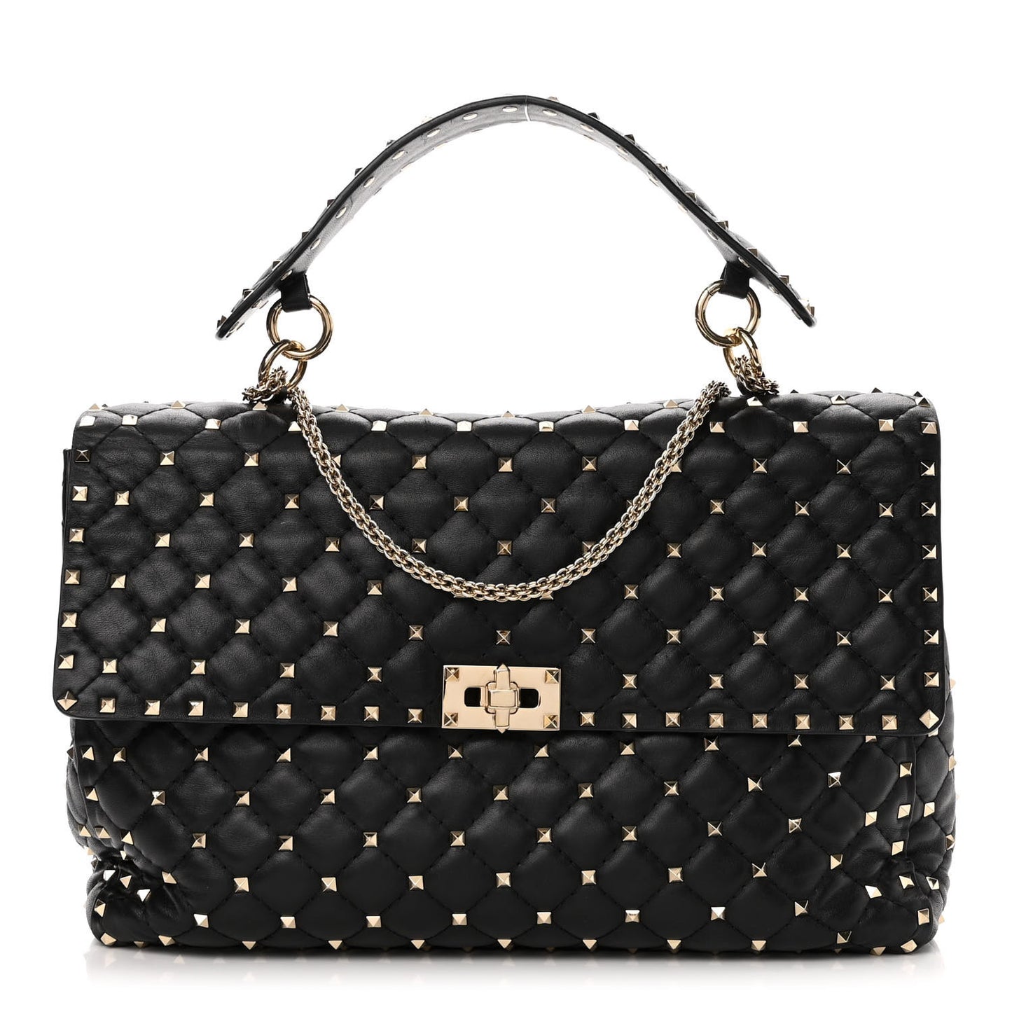Lambskin Maxi Rockstud Spike Shoulder Bag Black