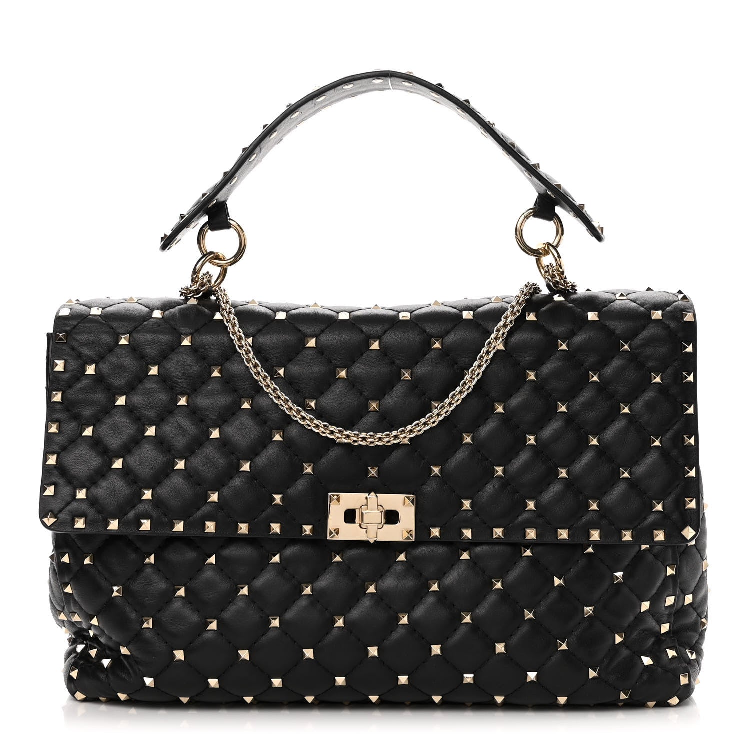 Valentino Garavani Lambskin Maxi Rockstud Spike Shoulder Bag Black 1 of 10