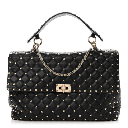 Valentino Garavani Lambskin Maxi Rockstud Spike Shoulder Bag Black 1 of 10