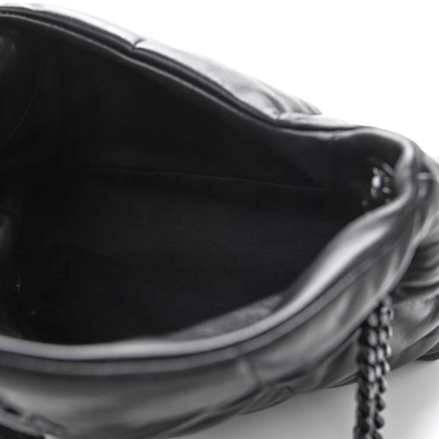 Lambskin Quilted Small Loulou Puffer Monogram Chain Satchel Black