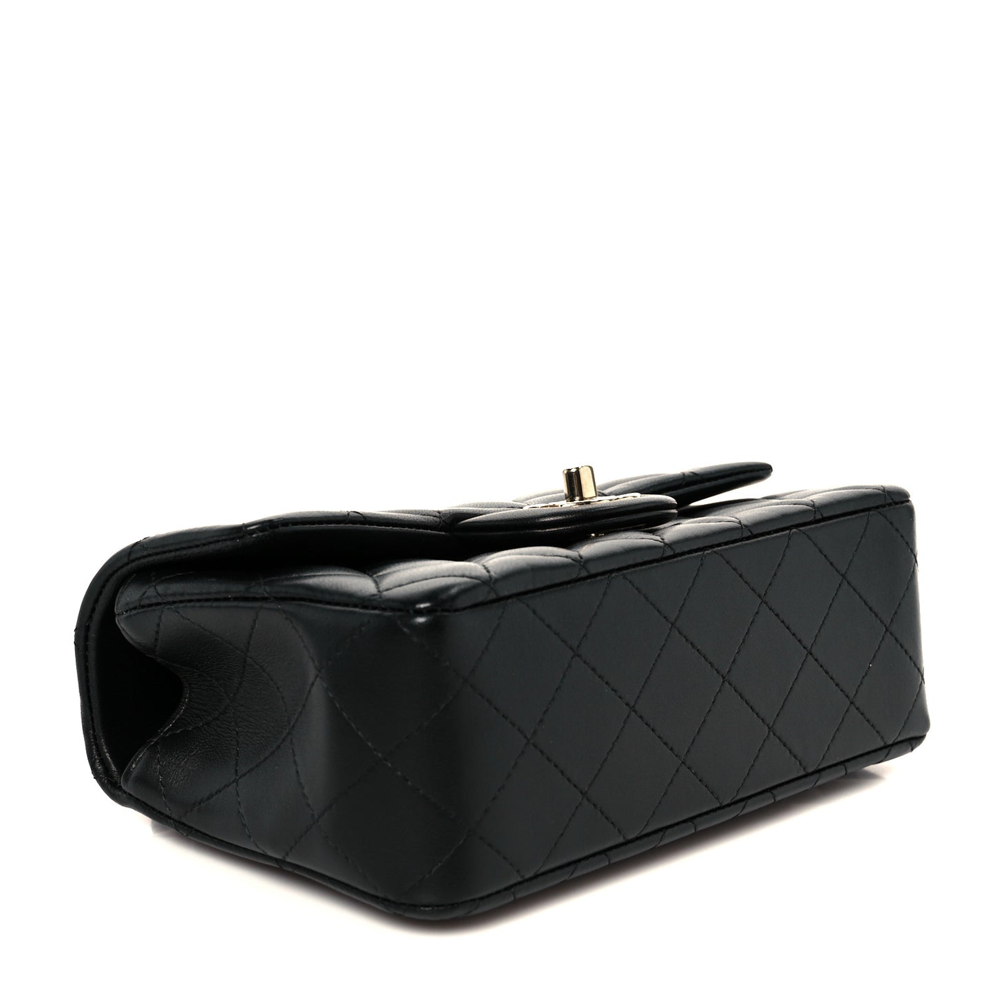 Lambskin Quilted Mini Top Handle Rectangular Flap Black