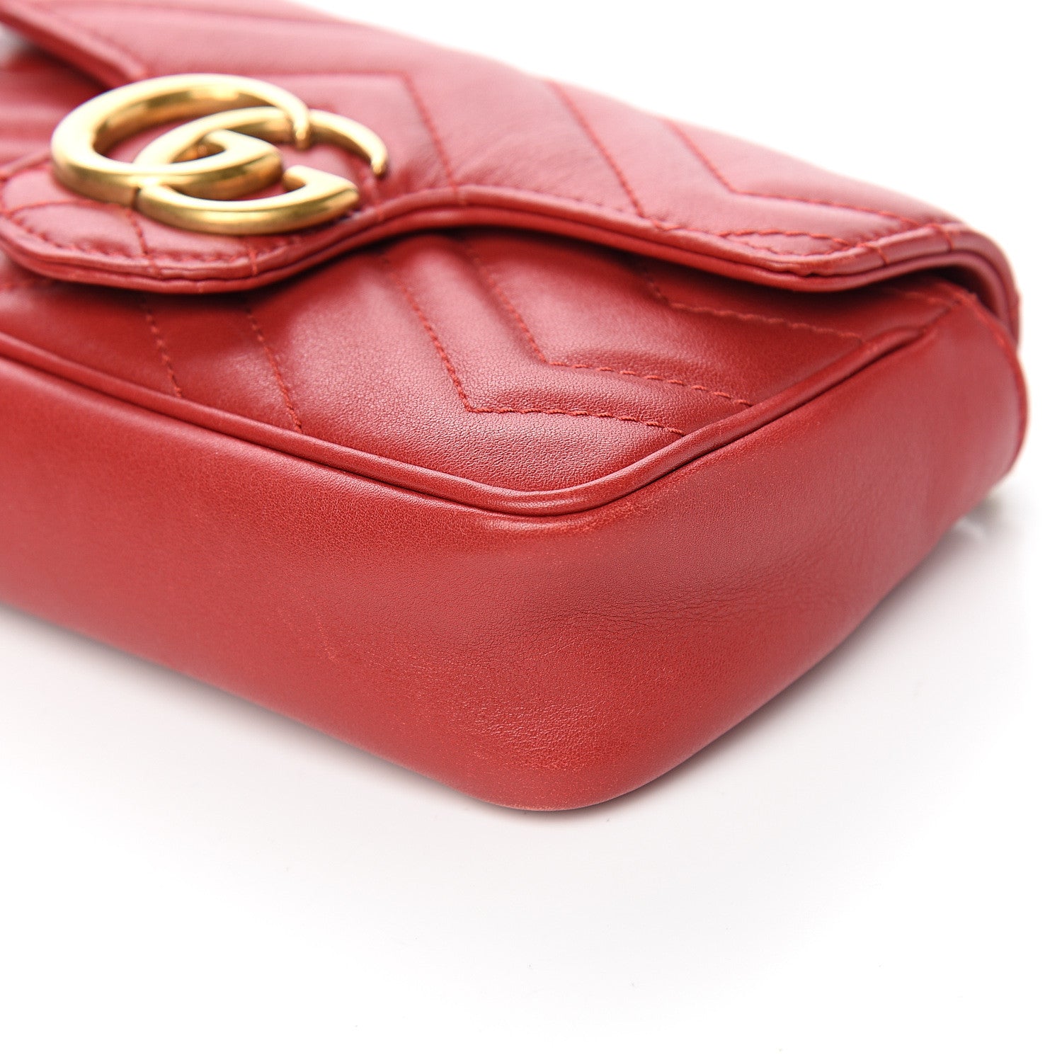 Gucci Calfskin Matelasse Super Mini GG Marmont Shoulder Bag Hibiscus Red 8 of 10