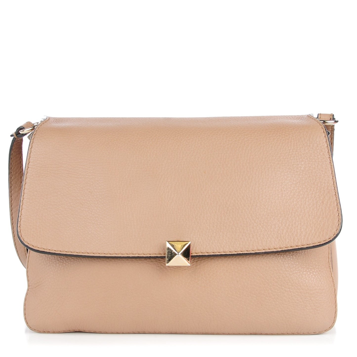 Pebbled Calfskin Rockstud Accordion Shoulder Flap Beige