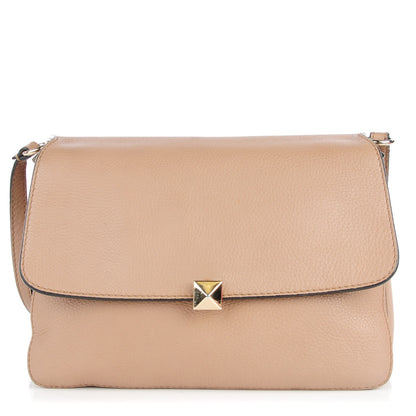 Valentino Garavani Pebbled Calfskin Rockstud Accordion Shoulder Flap Beige 1 of 10