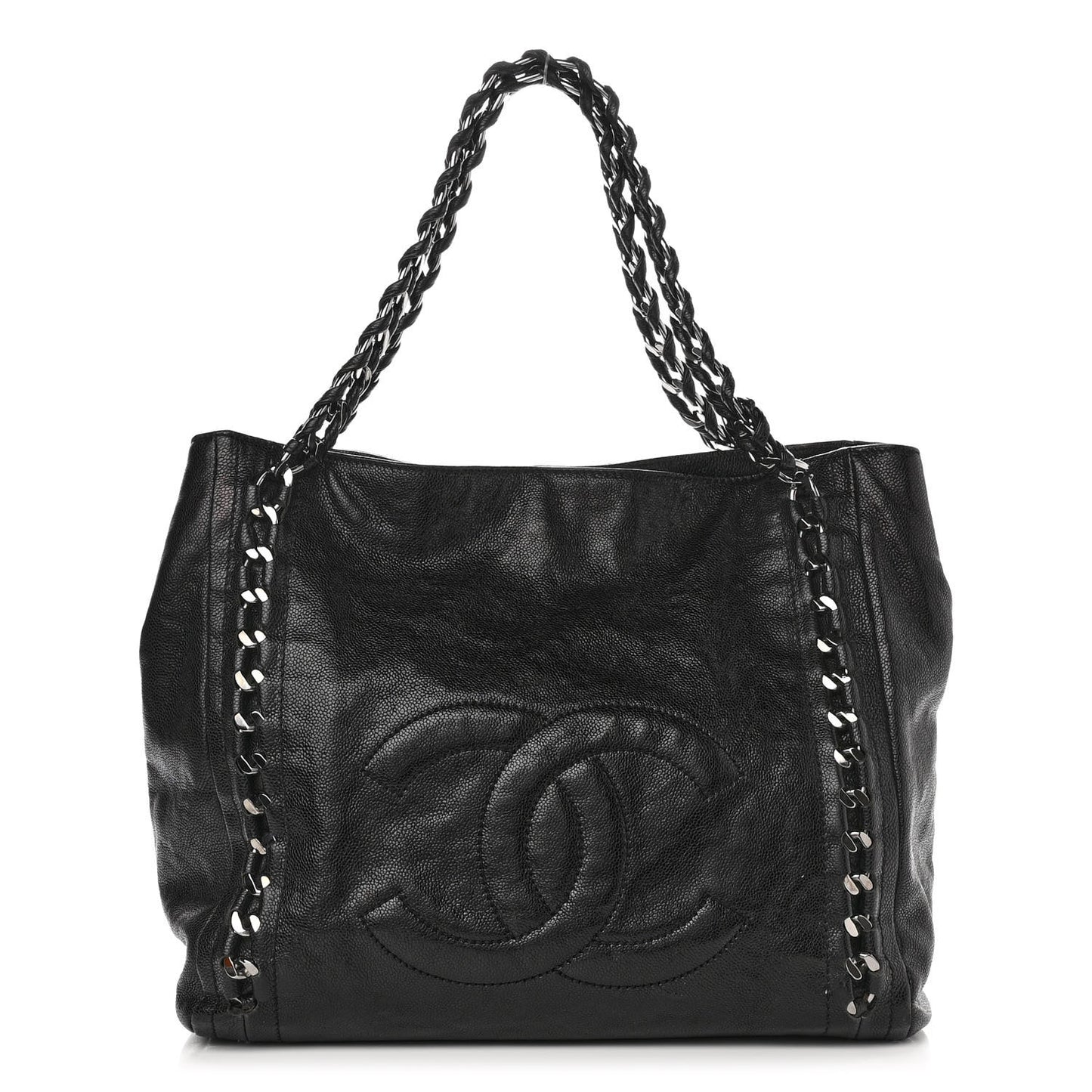Glazed Caviar Modern Chain Tote Black