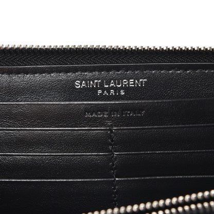 Saint Laurent Calfskin Crocodile Embossed Monogram Zip Around Wallet Black 6 of 8