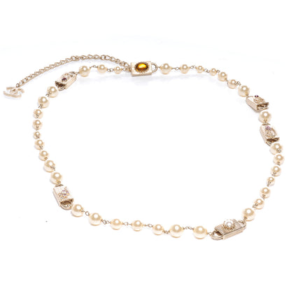 Chanel Crystal Gold Charm Pearl CC Chain Necklace 3 of 8