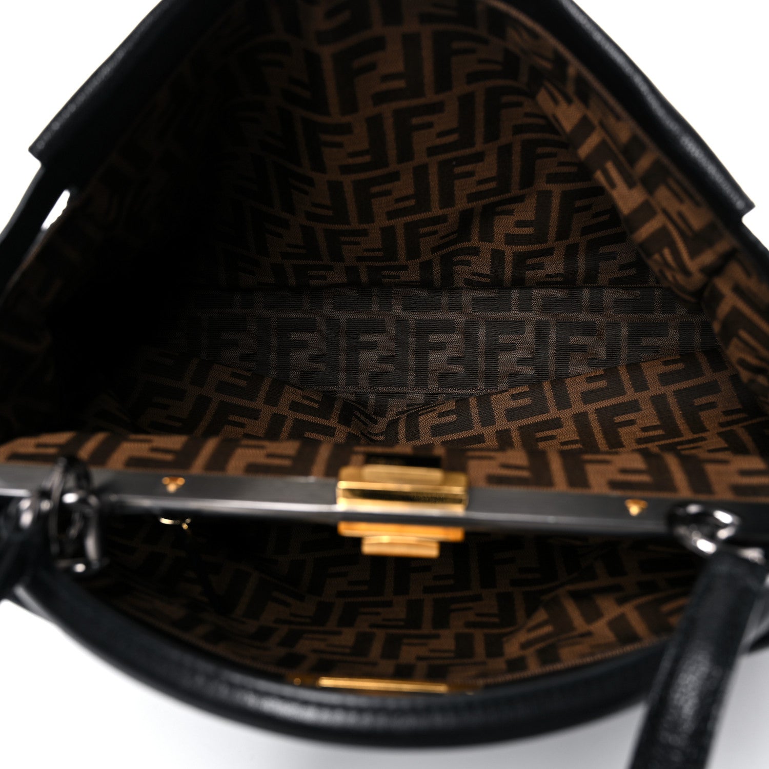 Fendi Goatskin Zucca Large Peekaboo Iconic Satchel Black Tobacco 5 of 14