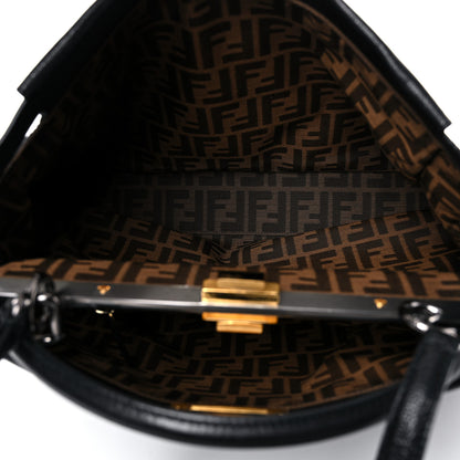 Fendi Goatskin Zucca Large Peekaboo Iconic Satchel Black Tobacco 5 of 14