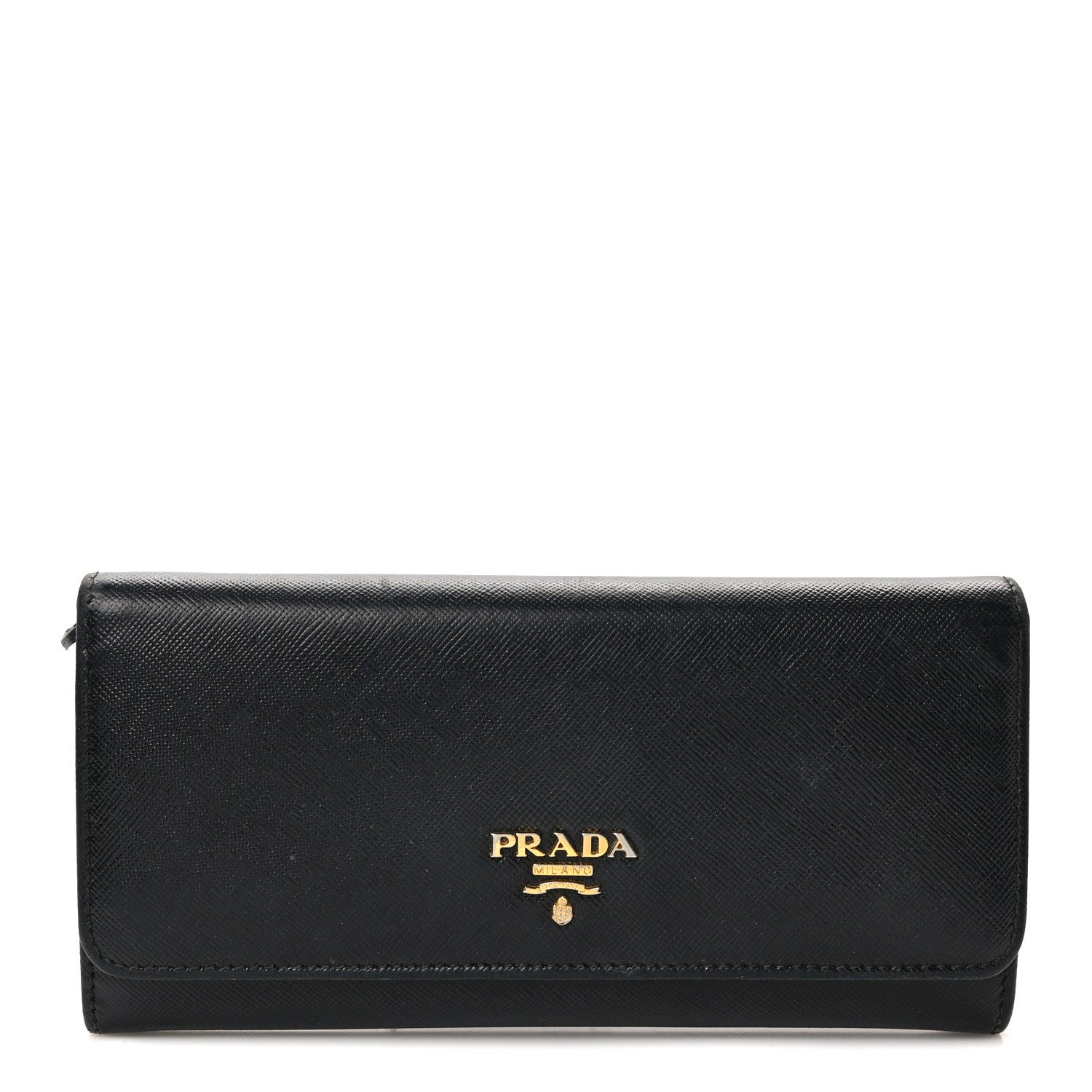 Prada Saffiano Metal Continental Flap Wallet Black 1 of 12