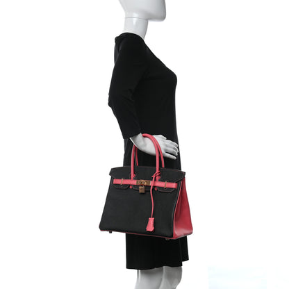 Hermes Chevre Mysore Horseshoe Birkin 30 Black Rose Lipstick 2 of 11