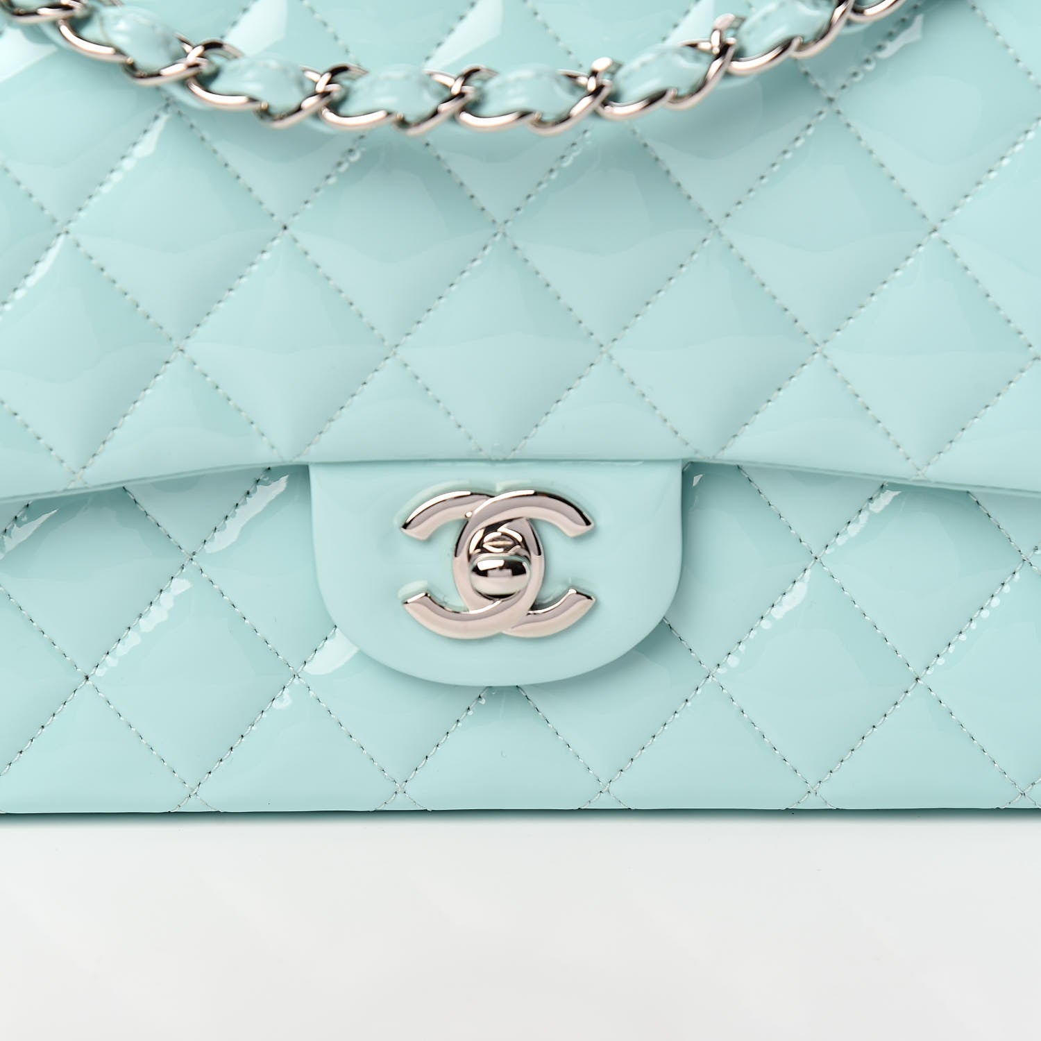 Chanel Patent Calfskin Quilted Medium Double Flap Light Green 10 of 11