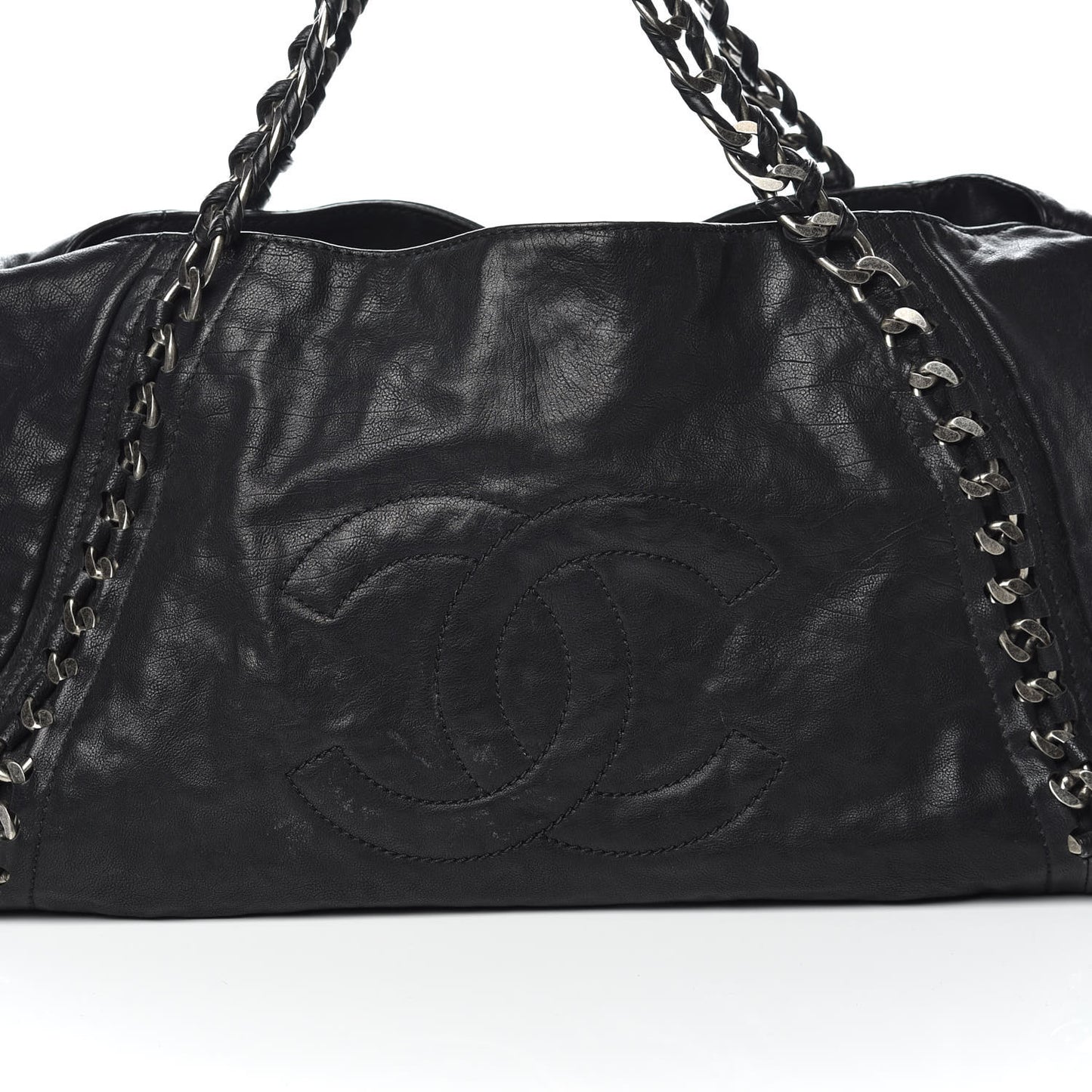 Calfskin East West Modern Chain Tote Black
